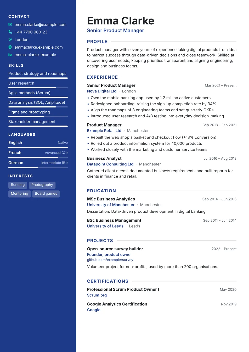 Example CV with the Modern template