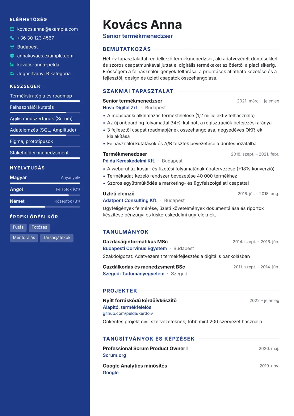 Minta önéletrajz a Modern sablonnal